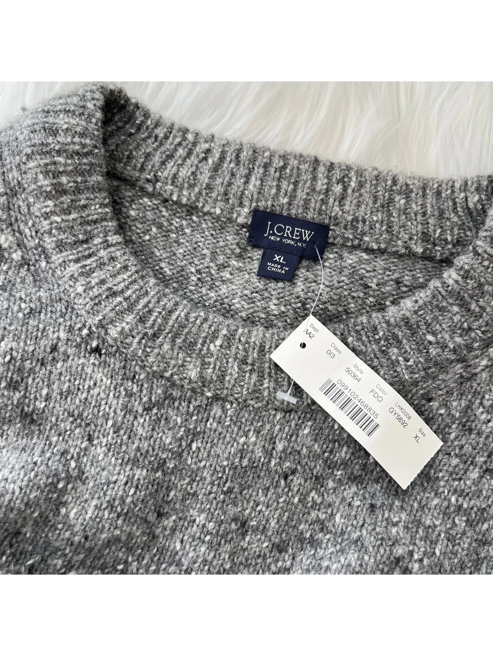 NWT J.Crew Men’s Gray Donegal Wool Blend Crewneck Sweater XL